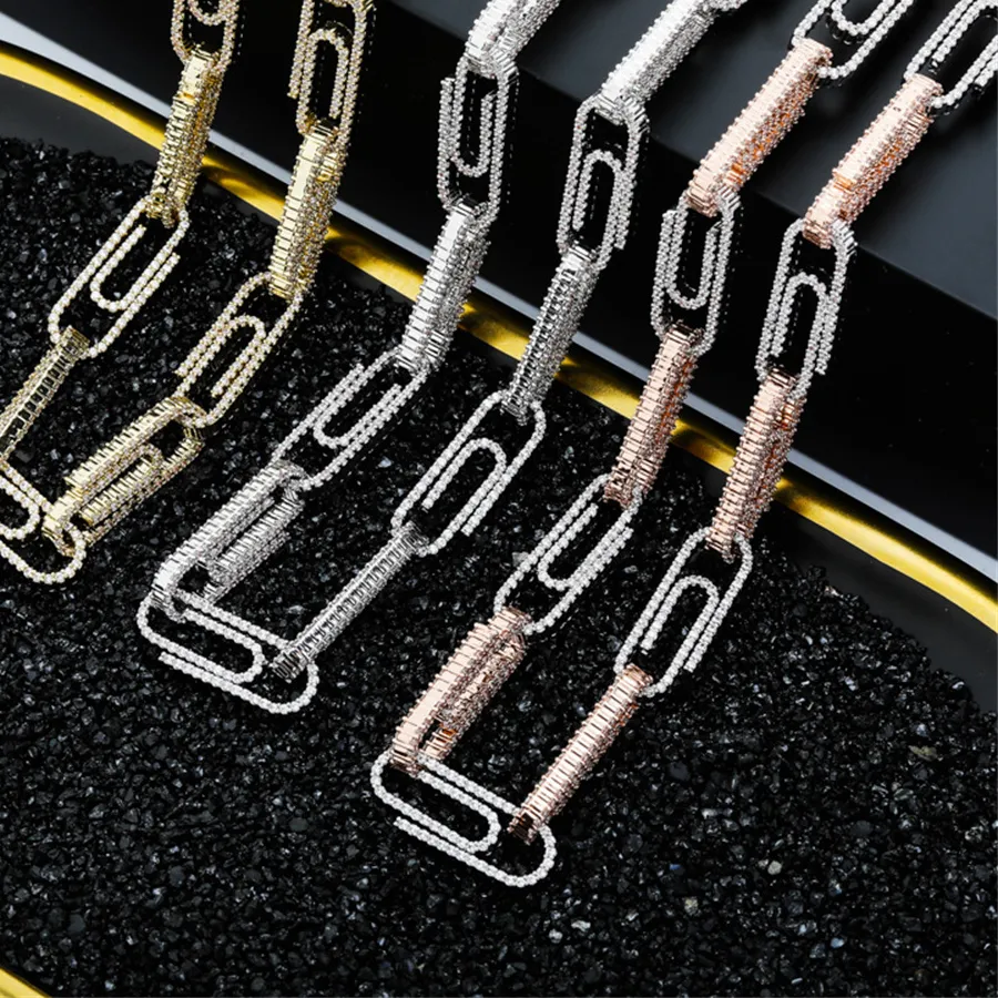 Authentic Icedminer 12Mm Paper Clip Chain Iced Out Link Chain Necklaces Bling Zircon Hip Hop Jewelry Free Shipping