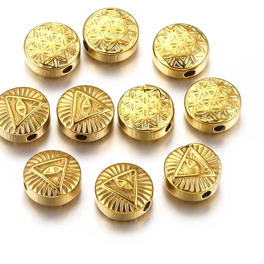 5Pcs Evil Eye Beads Round Gold- Plated Spacer Bead For Diy Bracelet Necklace Craft Parts Jewelry Making Material