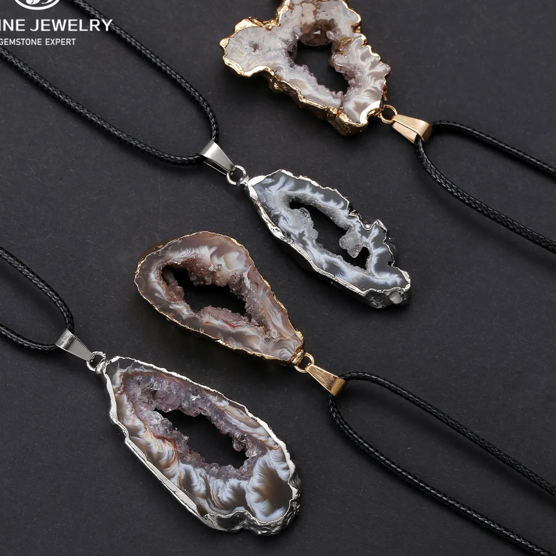 Authentic Whispers Of The Earth Gold- Trimmed Brazilian Agate Geode Pendant