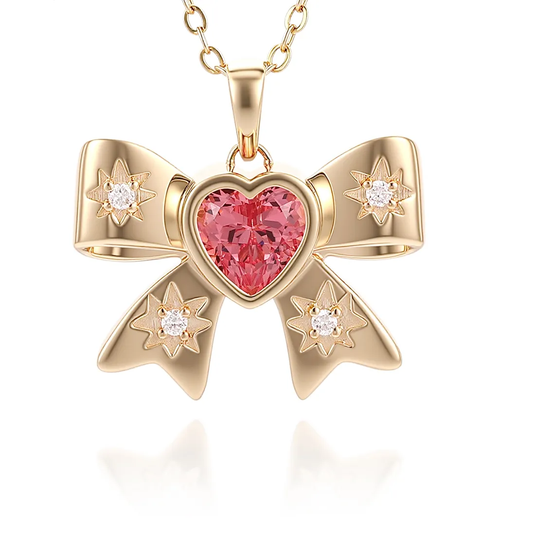 Authentic Whisper Of The Golden Bow Pink Heart Gemstone Pendant With Starfire Moissanite Accents