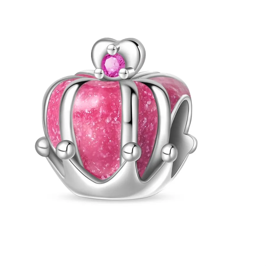 Authentic Charms Beads Pink Princess Crown Plata Fit Original 925 Charms Bracelet Beads Royal Elegance Jewelry   For 