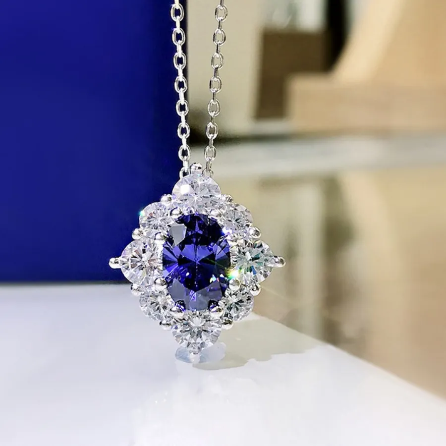 Authentic Celestial Bloom Royal Blue Zircon Pendant Of Enchanted Elegance