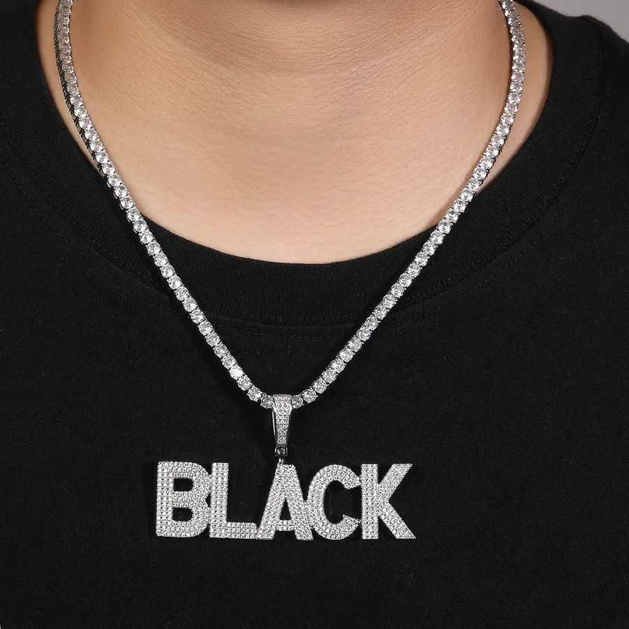 Authentic Customized Letters Pendant Necklaces Iced 3 Rows Cubic Zirconia Name Charms Necklace Hip Hop Jewelry For Rappers