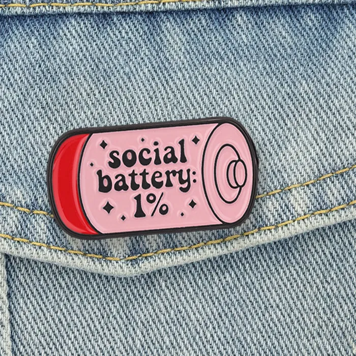 Authentic Social Battery 1 Enamel Pins Introvert Brooches Lapel Badge Mental Health Humor Jewelry Accessory For Friends