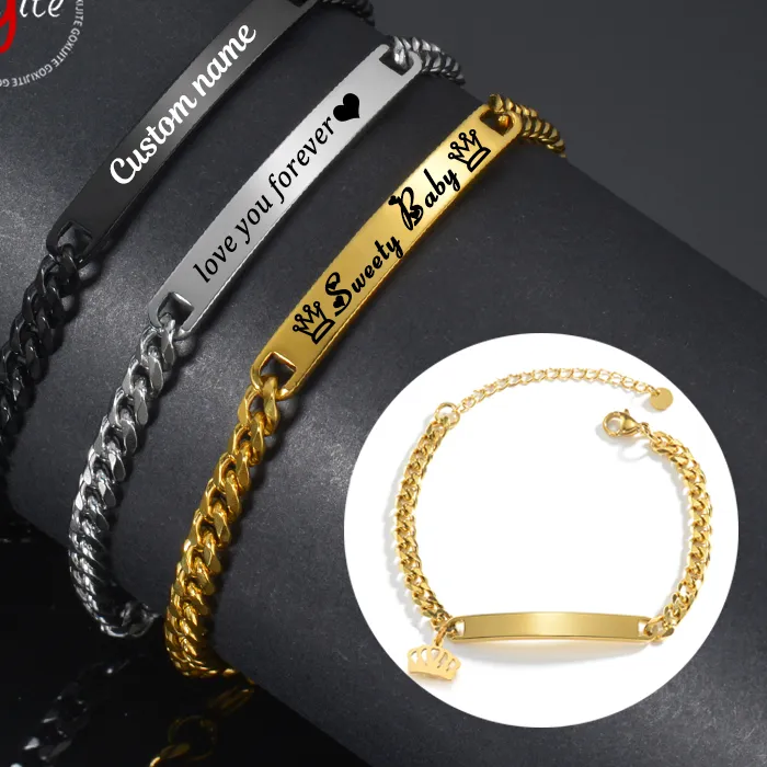 Authentic Goxijite Custom Engrave Name Bracelet Kids Customized Date Symbol Crown Bracelets Jewelry