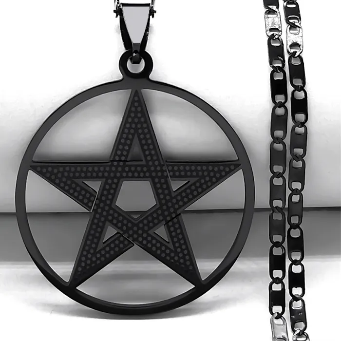 Authentic Goth Star Pentagram Pendant Necklace Black Color Wicca Statement Pentacle Necklaces Jewelry Colares Femininos N6313