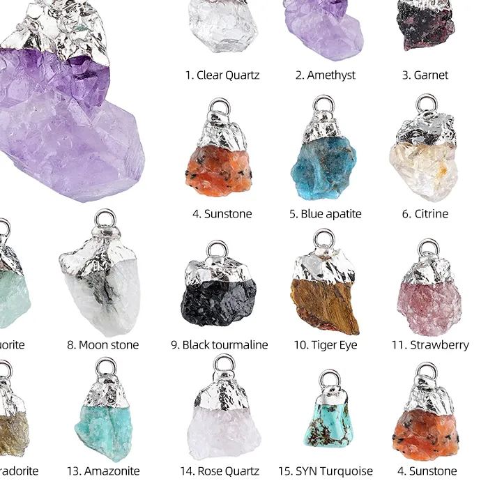 Authentic 6PCS Tumbled Crystal Gemstone Pendant Irregular Rough Stone Healing Quartz Charms Gold Plated Cap for DIY Jewelry Making
