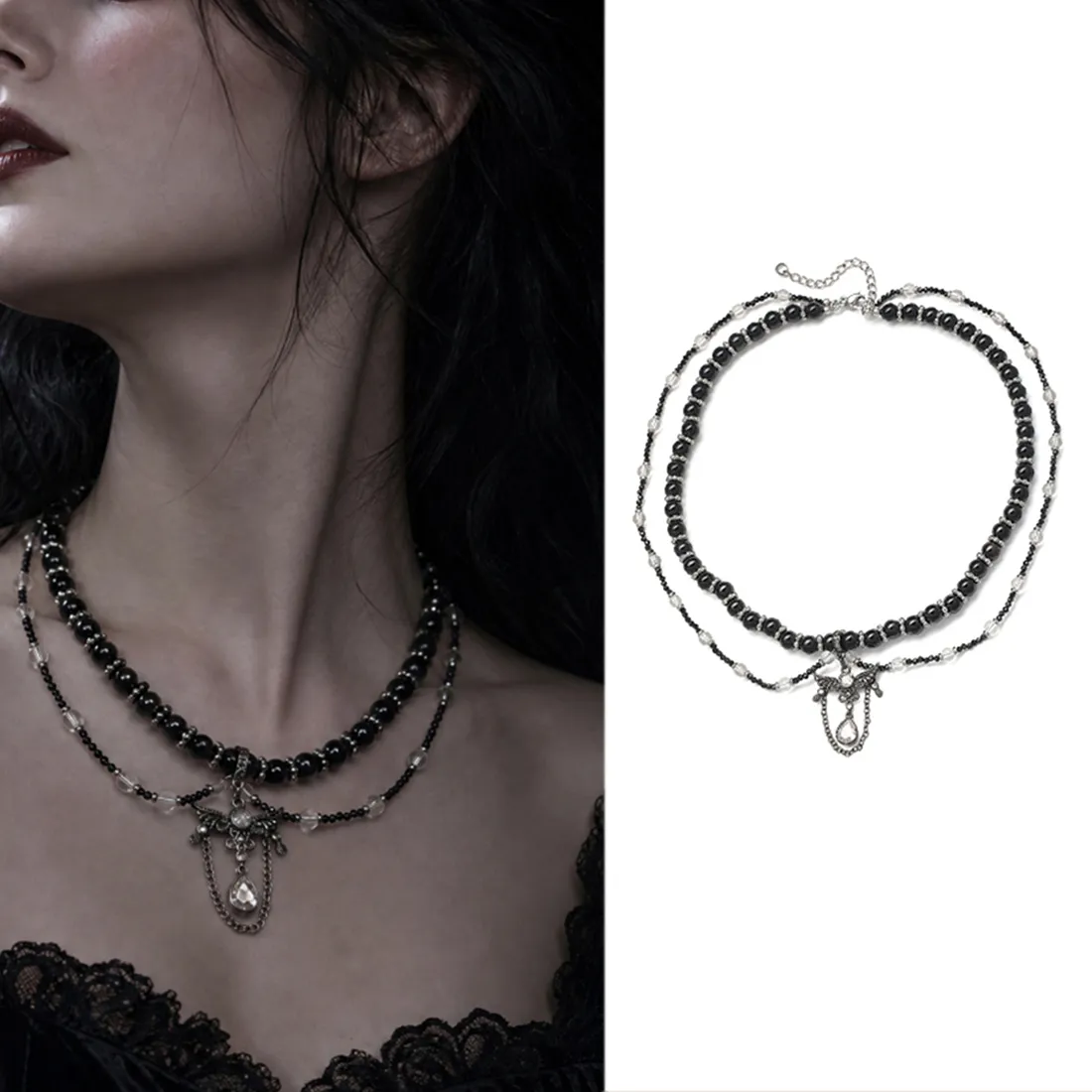 Authentic Natural Faceted Black Spinel Quartz Dark Gothic Halloween Pendant Necklace Chain Chakra Protection For Her