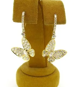 Authentic Butterfly's Wings of Transformation - 14k Yellow Gold Plated Dangle Earrings with Round Cut Simulated Diamonds