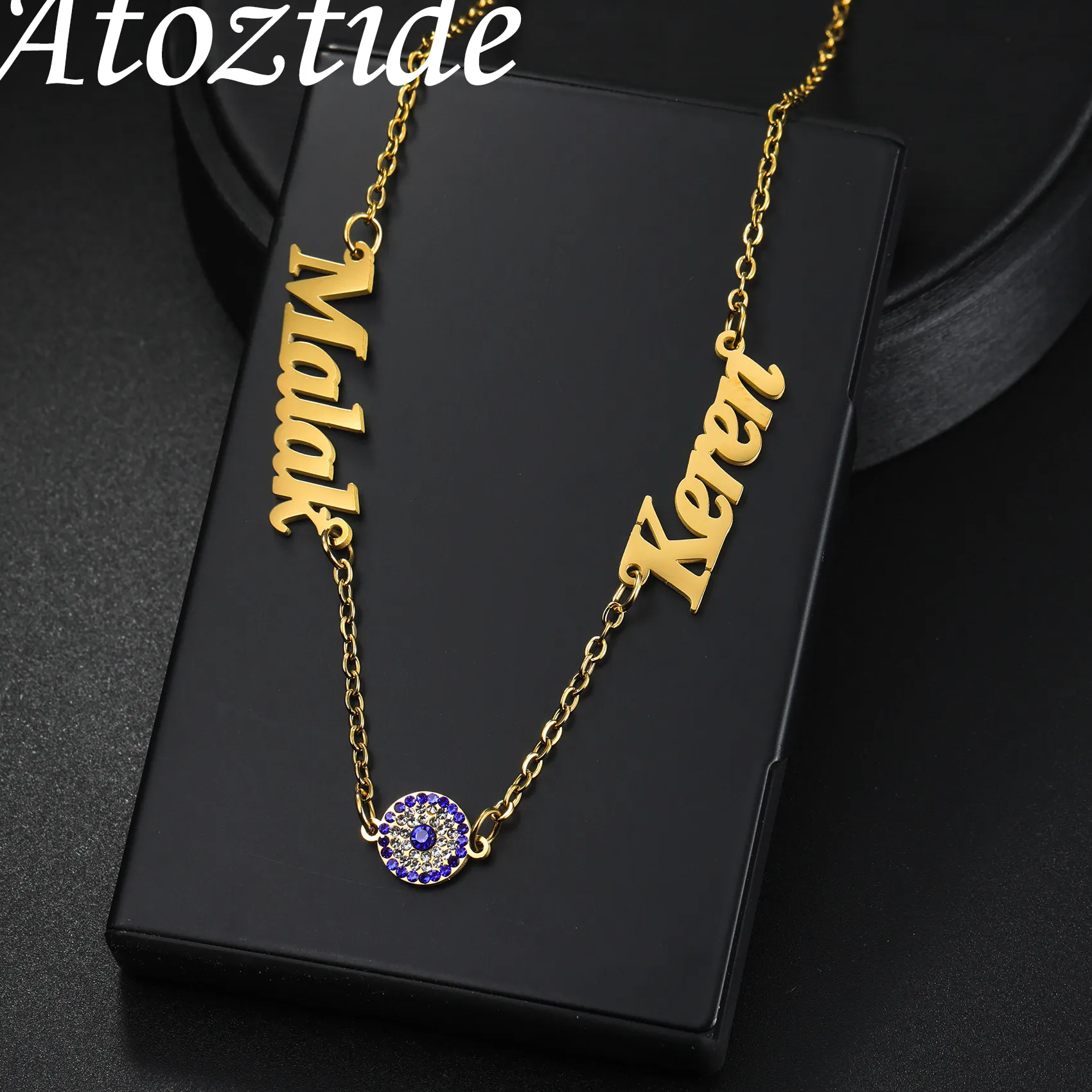 Authentic Talisman Of The Eternal Kinship Custom Gold- Plated Name And Evil Eye Heart Choker