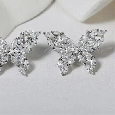 Authentic 2.10Ct LabCreated Diamond Marquise Butterfly Stud Earrings 14K White Gold Plated