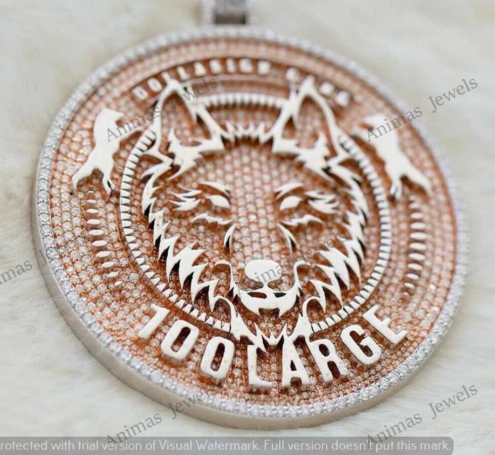 Authentic The Alpha Guardian: 14K Rose Gold Plated Moissanite Wolf Medallion