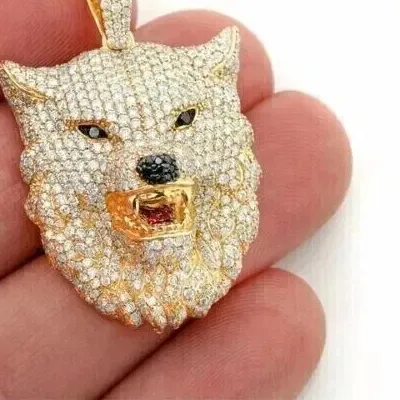 Authentic Moonlit Guardian: 4.10CT Moissanite Wolf Face Pendant of Protection