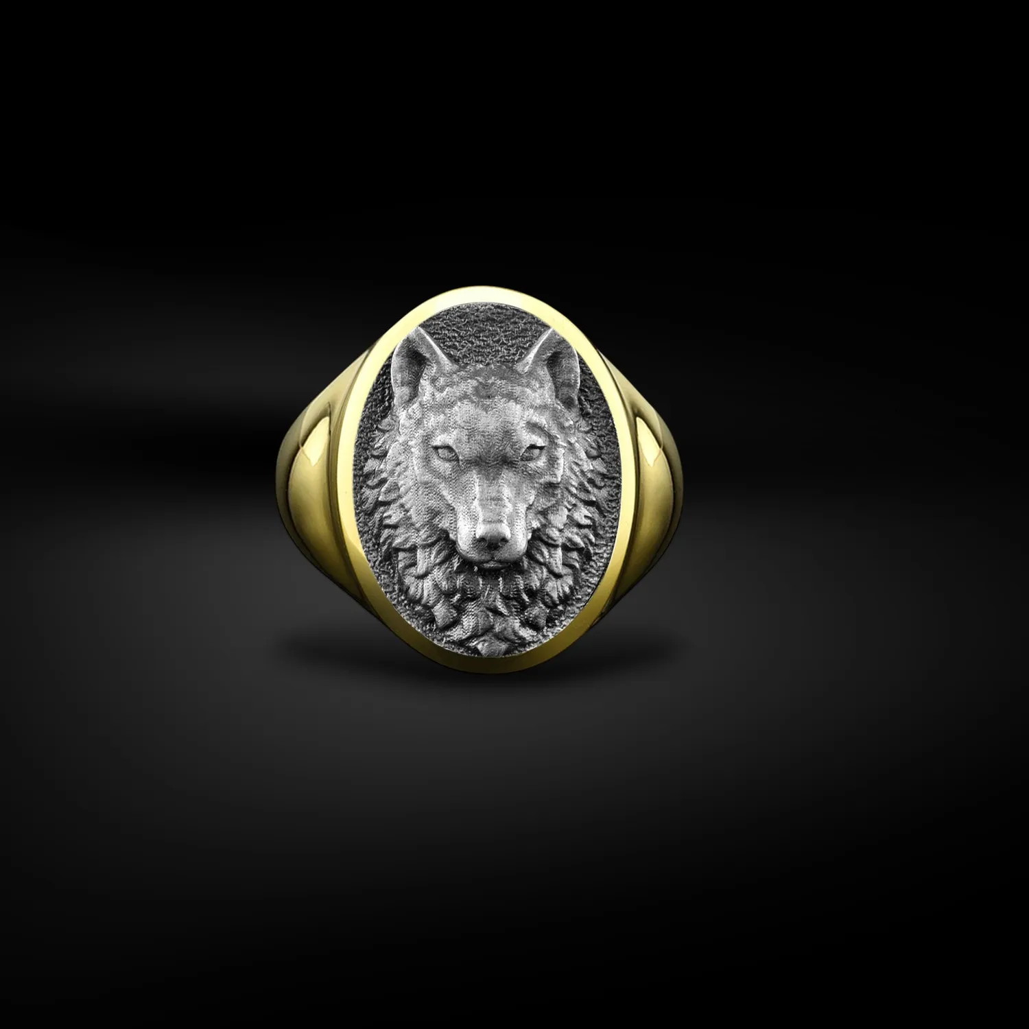 Authentic 925 Sterling Silver Wolf Pinky Mens Signet Ring