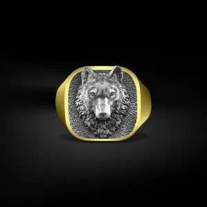 Authentic 925 Sterling Silver Wolf Alpha Hanmade Mens Signet Ring