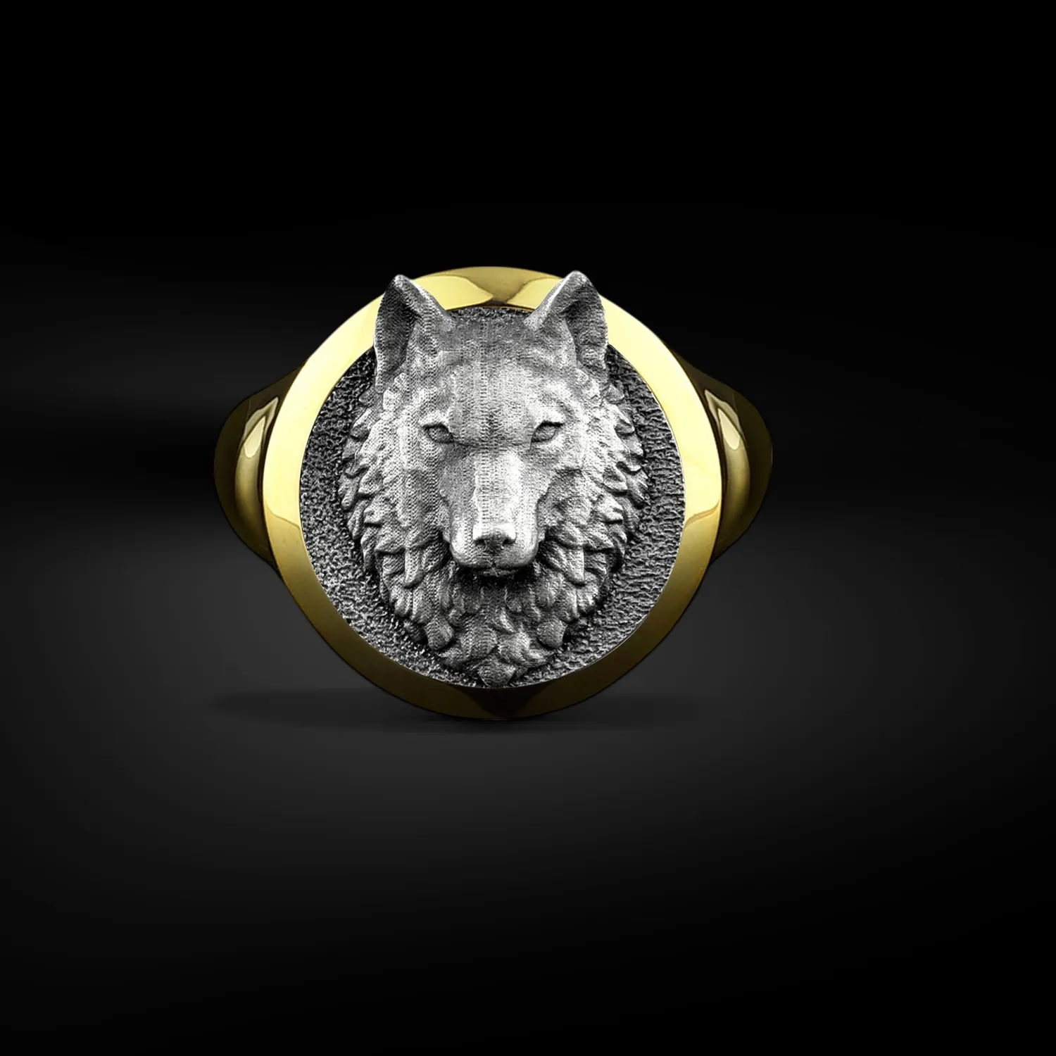 Authentic Moonlit Alpha Wolf - 925 Sterling Silver Men's Signet Ring of Inner Strength