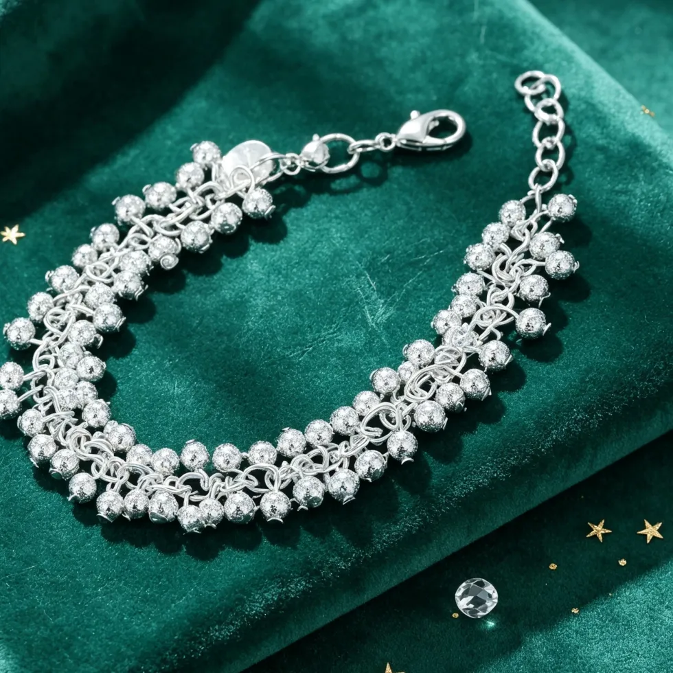Authentic The Vineyard Of Abundance Frosted Silver Grape Talisman Bracelet