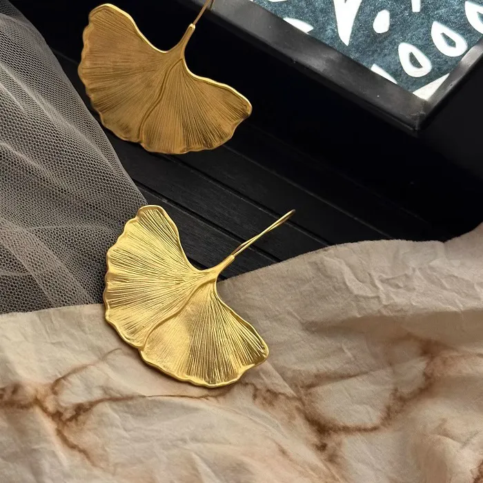 Authentic Ginkgo Leaf Hook Dangle Earrings Plants Statement Earrings Minimalist Jewelry In