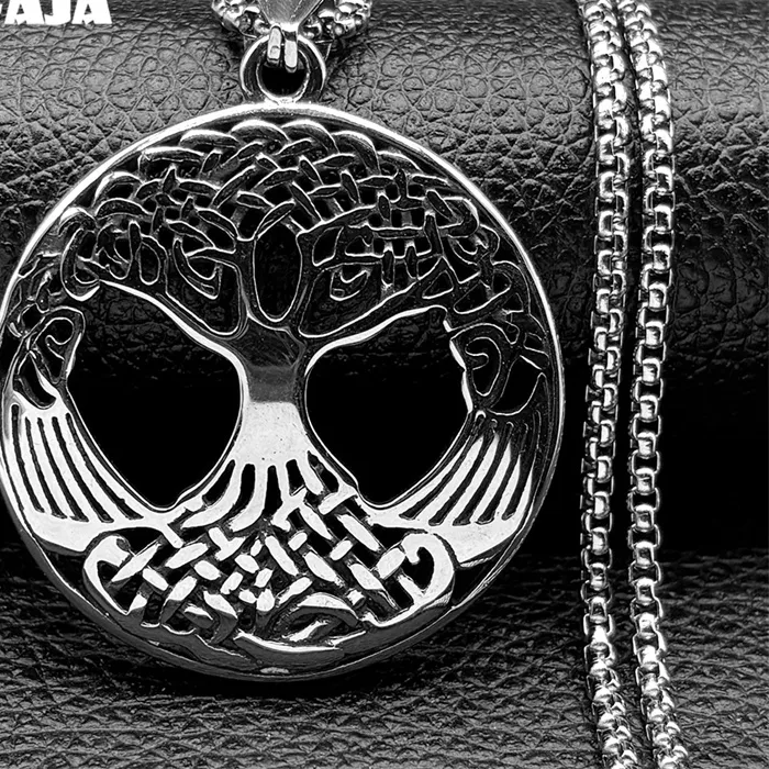 Authentic Tree Of Life Knot World Tree Pendant Necklaces Silver Color Viking Plant Chain Jewelry