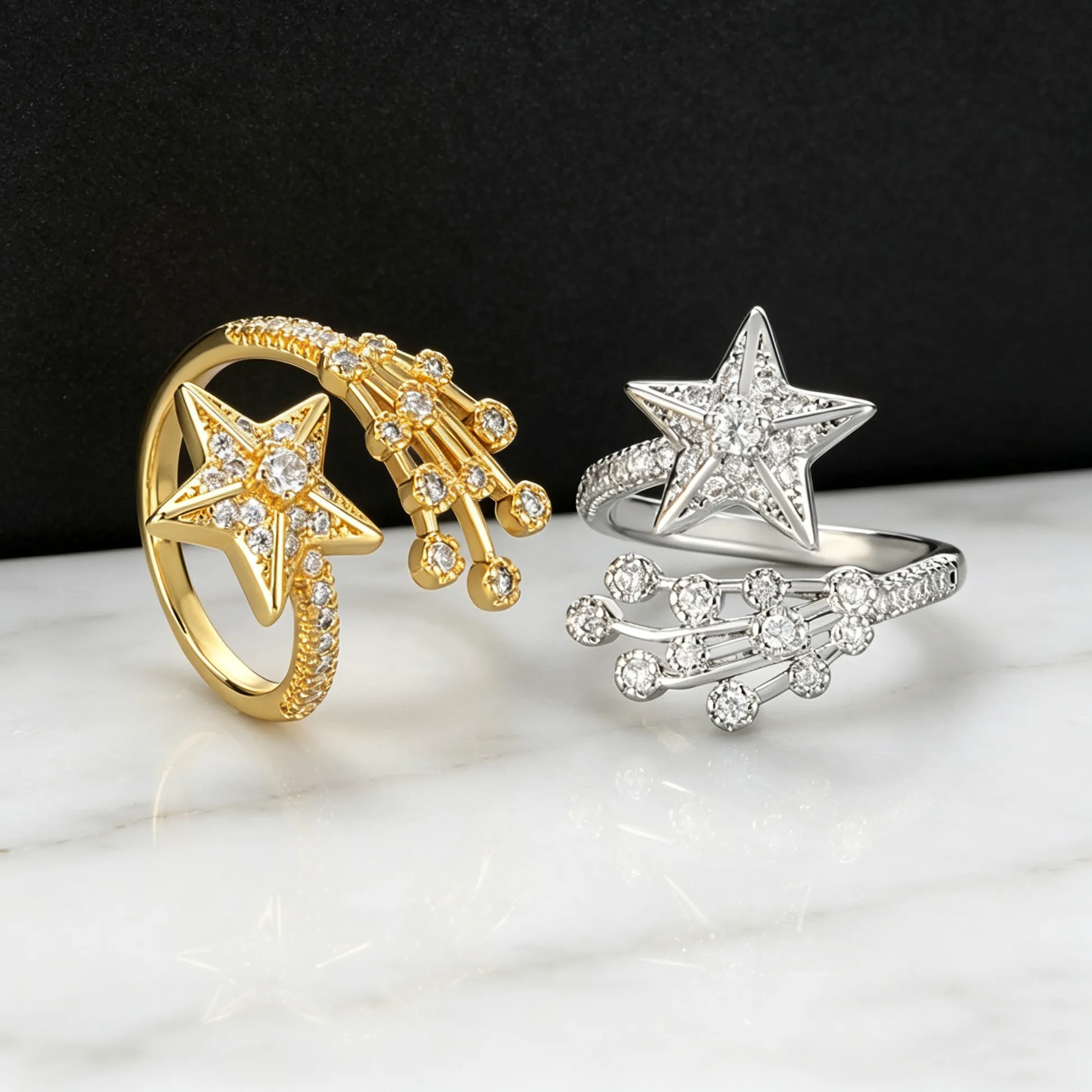 Authentic Celestial Ascent The Shooting Star Pentagram Open Ring