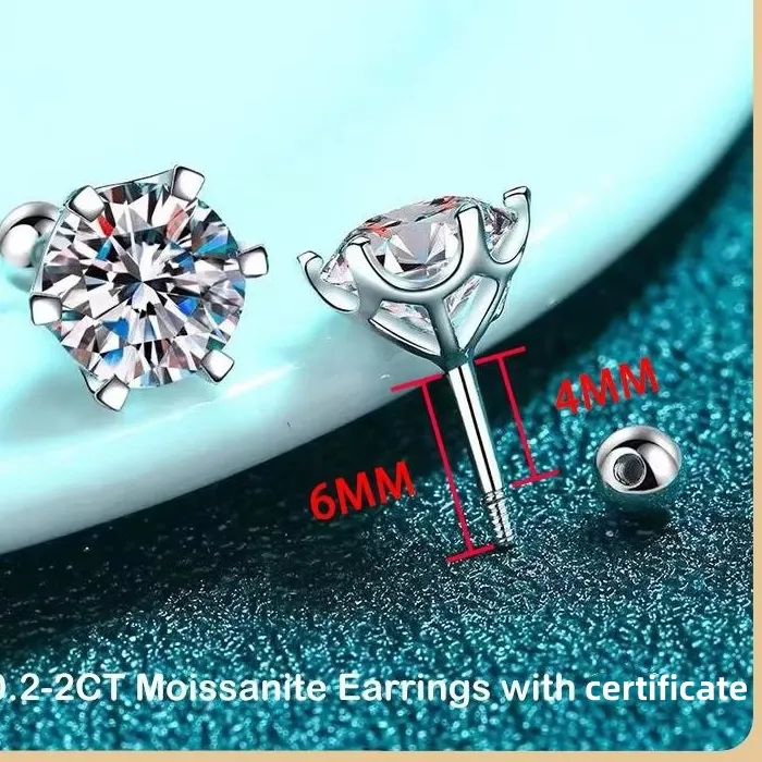 Authentic Radiant Starlight Moissanite Solitaire Studs In Sterling Silver