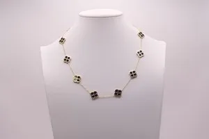 Authentic Gold Plated Sterling Silver Black Onyx Four Leaf Clover Necklace 20in
