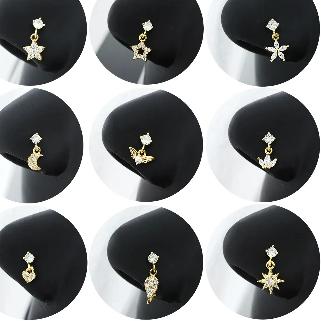 20G Surgical Nose Rings Angle Wig Nose Piercing Jewelry Body Jewelry Shiny Cz Heart Dangle L Shape Nose Studs