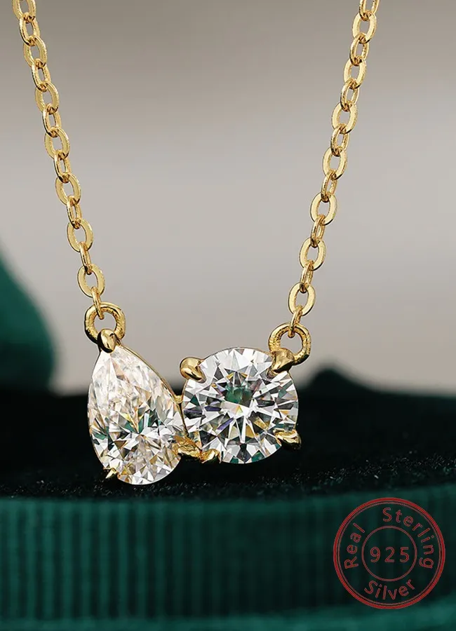 Authentic 925 Sterling Silver Romantic Water Drop Round Zircon Necklace Anniversary Weeding Fine Jewelry