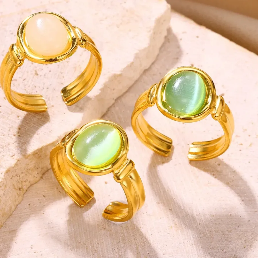 Oval Opal Rings Geometric Adjustable Natural Stone Sun Aesthetic Weeding Jewelry Bff