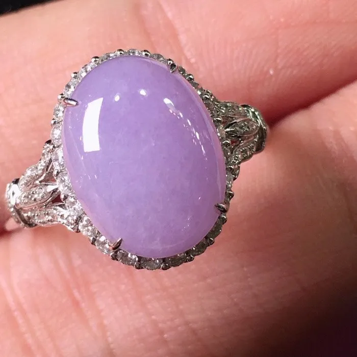 Authentic Natural Chalcedony Ice Violet Color Oval Rings Exquisite Classic Light Original Style Jewelry