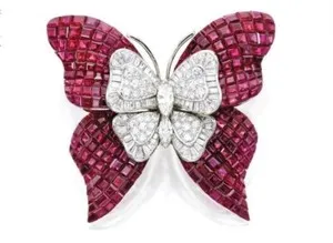Authentic Enchanted Pigeon‑Blood Ruby Butterfly Brooch – 7Ct Lab‑Grown, 14K Gold‑Plated