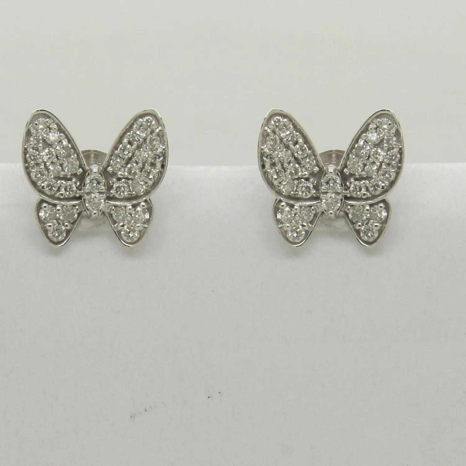 Authentic 14K White Gold Plated 0.75CT Round Cut Natural Diamond Butterfly Stud Earrings