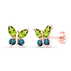 Authentic Enchanted Butterfly Talisman – Rose‑Gold Plated Marquise Peridot & Celestial Blue Diamond