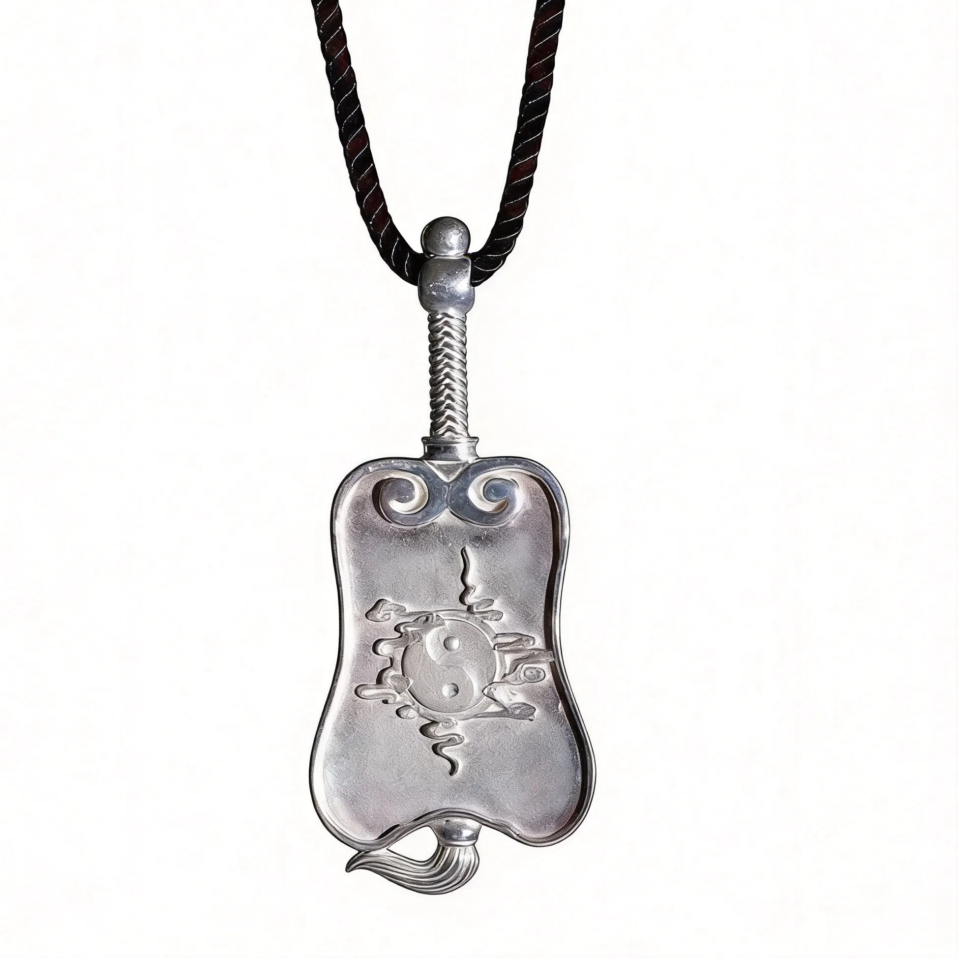 Authentic Traditional Chinese Style Yin Yang Tai Chi Sun Moon Mountain Sea Fan Pendant Necklace Lucky Blessing Fortune Transfer Auspicious