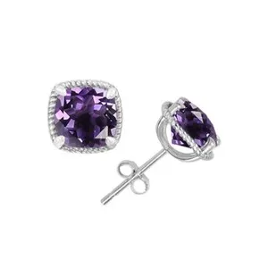 Authentic Simulated Amethyst Butterfly Stud Earrings 14K White Gold Plated Sterling Silver