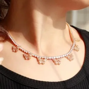 Authentic 25Ct Lab Created Diamond 14K Rose Gold Plated Butterfly Crystal Women Necklace
