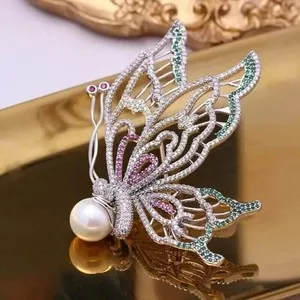 Authentic Simulated Diamond 3Ct Round Cut Women Butterfly Brooch Pin 14K White Gold Plated