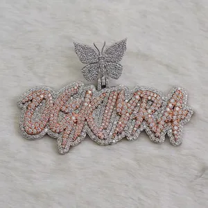Authentic 4.50Ct Round Moissanite Custom Letter Butterfly Pendant 14K Two-Tone Gold Plated