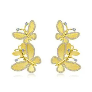 Authentic BRAND NEW Lafonn Yellow Gold Plated Butterfly Cluster Drop Earrings E0494CLG00