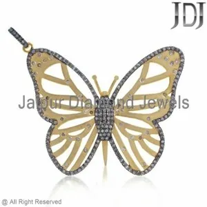 Authentic Natural Diamond Butterfly Pendant 925 Silver Gold Plated Handmade Jewelry Gift