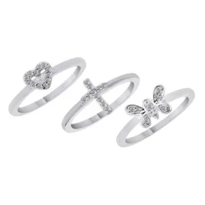 Authentic 1Ct Simulated Diamond 18K Gold Plated Cross Butterfly' Heart' Stackable Rings