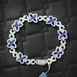Authentic 4.10 Ctw Marqusie Lab-Created Sapphire Butterfly Bracelet 14K White Gold Plated