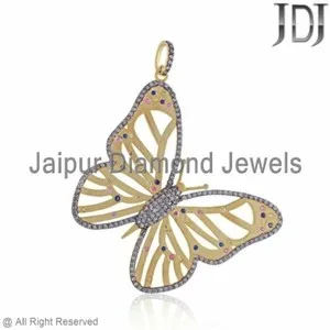 Authentic Butterfly of Transformation: Pave Diamond Gemstone Gold Plated Pendant