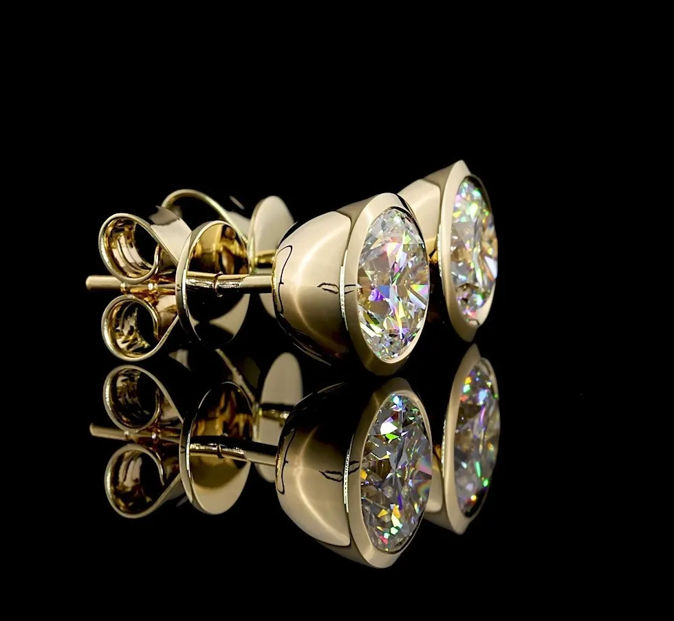 Authentic 2Ct Round VS1 Lab Grown Diamond Bezel Butterfly Earrings 14k Solid Yellow Gold