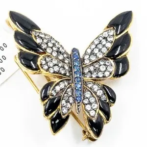 Authentic 1.23ct Blue Topaz and Sapphire 925 Sterling Silver Gold Plated Butterfly Brooch
