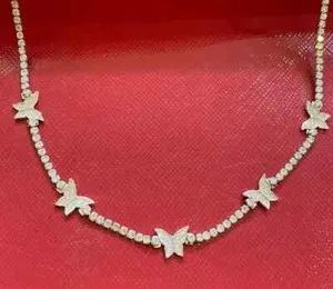Authentic 17 Ct Round Simulated Diamond Butterfly Tennis Necklace 14k White Gold Plated