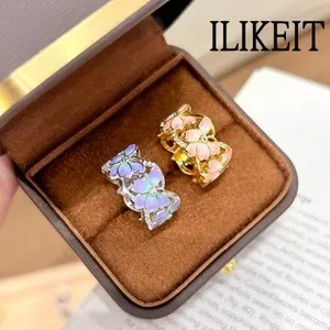 Authentic Luxury Enamel Butterfly Ring S925 Silver Gold Plated with Gradient Colors