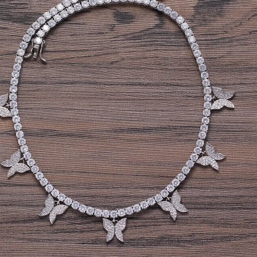 Authentic 25 Ct Round Simulated Diamond Butterfly Necklace 14K White Gold Plated Silver