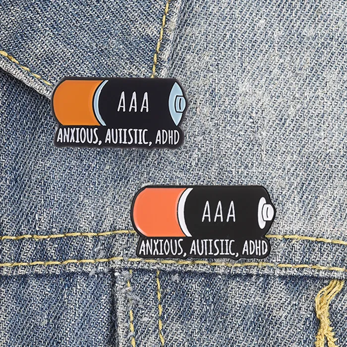 Authentic Aaa Low Battery Adhd Badge Enamel Pin Anxious Autistic Adhd Battery Neurodiversity Mental Health Brooch Jewelry For Friends