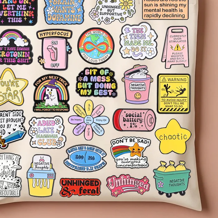 Authentic Adhd Mental Health Awareness Enamel Pin Overthing Club Social Introvert Autism Neurodiversity Brooches Lapel Badge Jewelry